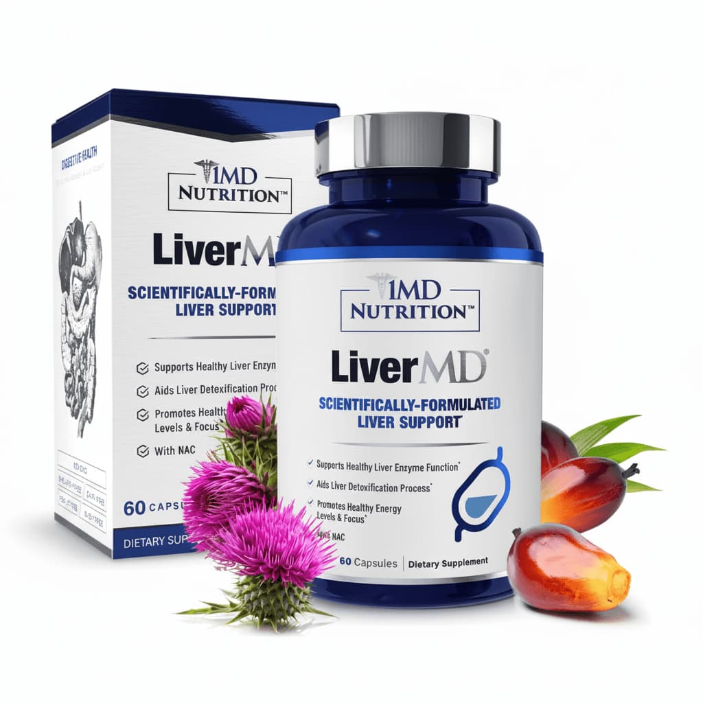 1MD Nutrition LiverMD Liver Health Support Silymarin Artichoke ALCAT 60 Capsules - Hamxi