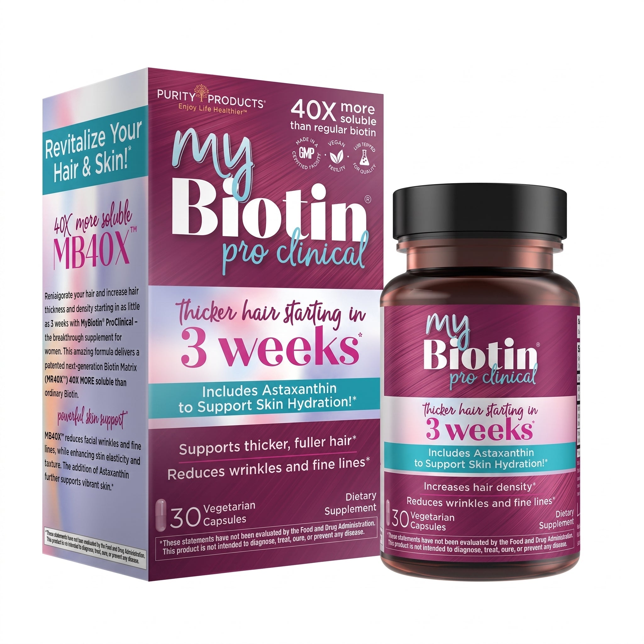 Purity Products MyBiotin ProClinical - Biotin - Thicker Hair in 3 Weeks, 30 Veg Capsules