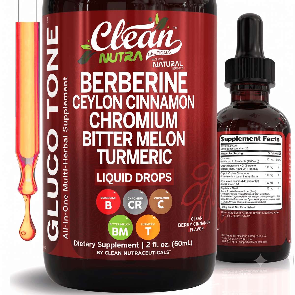 Clean Nutra Berberine with Ceylon Cinnamon Liquid Drops 60ml - Hamxi