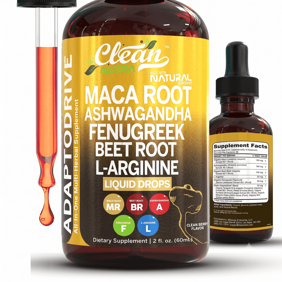 Clean Nutra Organic Maca Root Liquid Drops with Ashwagandha 60ml - Hamxi