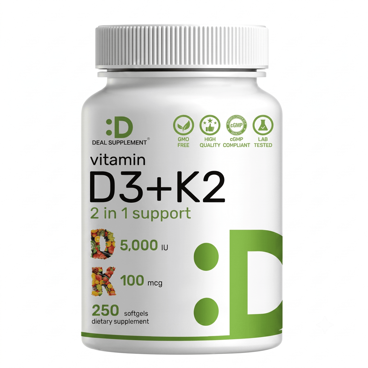 Deal Supplement Vitamin D3 5000 IU Plus K2 MK7 250 Count - Hamxi