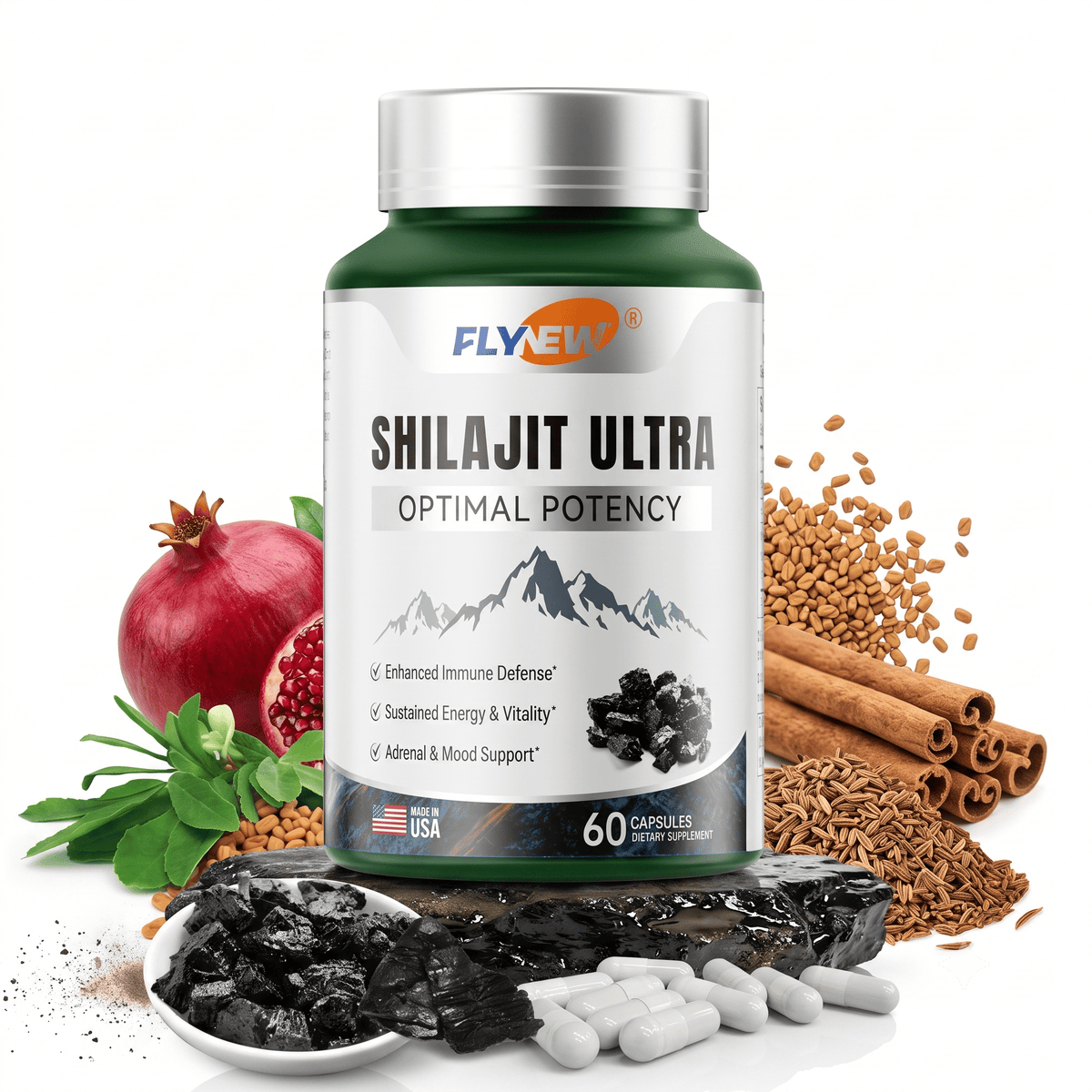 Flynew Shilajit Ultra with L-Arginine 60 Capsules - Hamxi