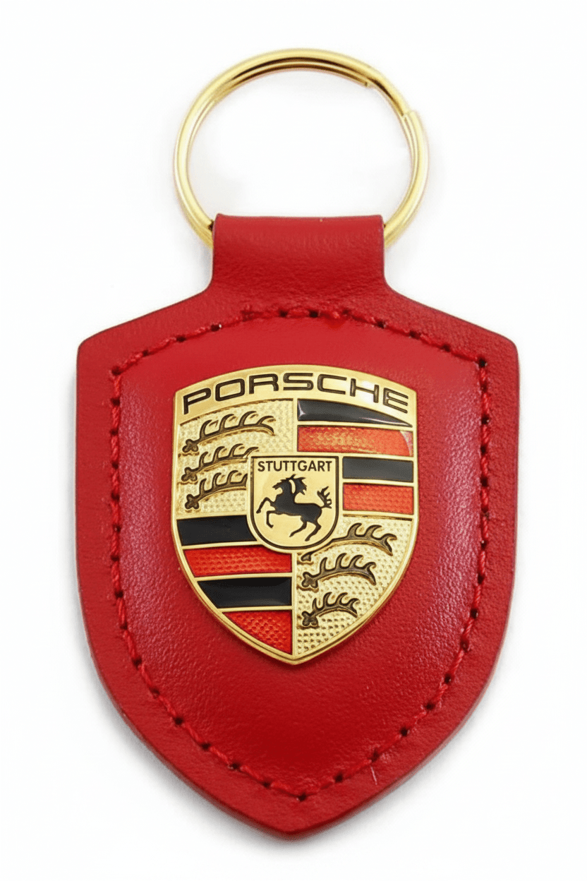 Genuine Porsche Leather Crest Keyring Official Porsche Key Fob Chain - Hamxi