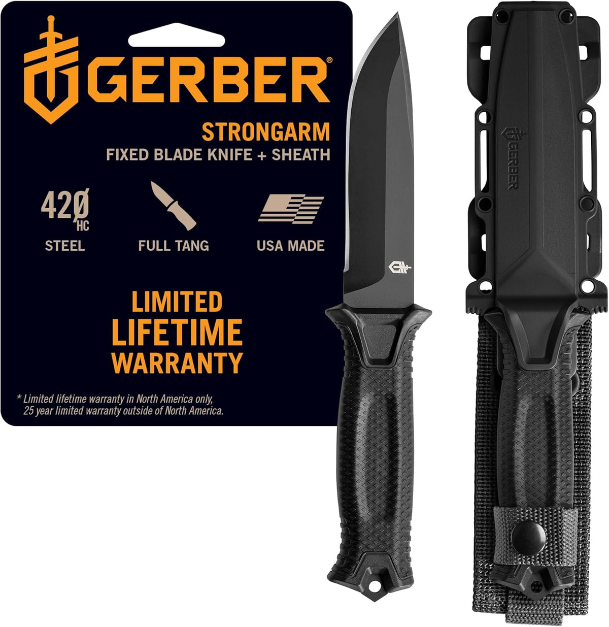 Gerber StrongArm Fixed Blade Knife 4.8 Inch Plain Edge Black USA - Hamxi
