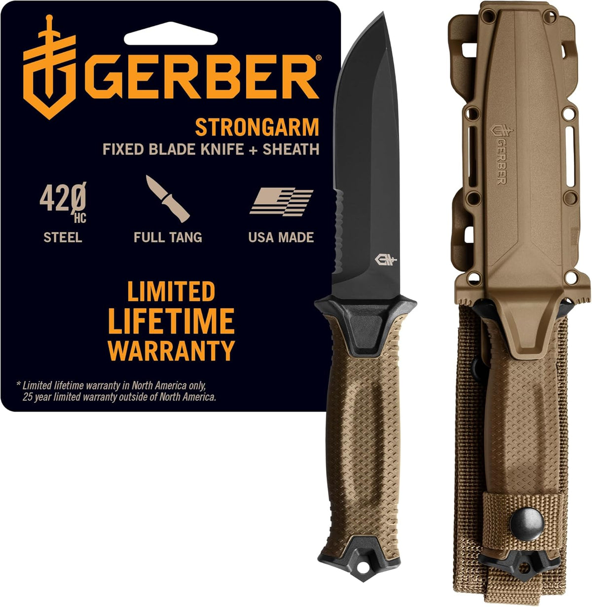 Gerber StrongArm Fixed Blade Knife Coyote Brown Serrated USA - Hamxi