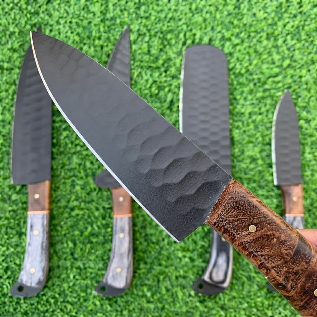 Handmade 5-Piece Chef Knife Set with Leather Roll Bag - Hamxi