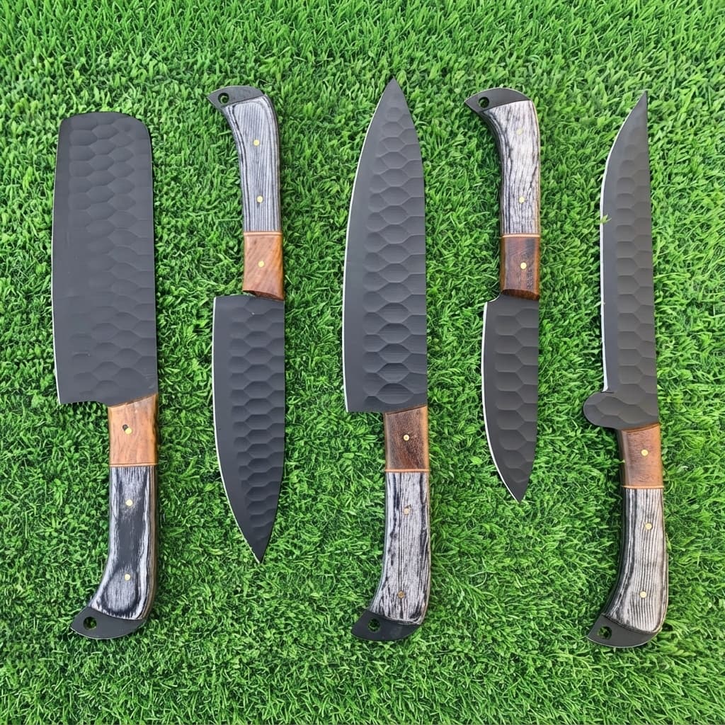Handmade 5-Piece Chef Knife Set with Leather Roll Bag - Hamxi