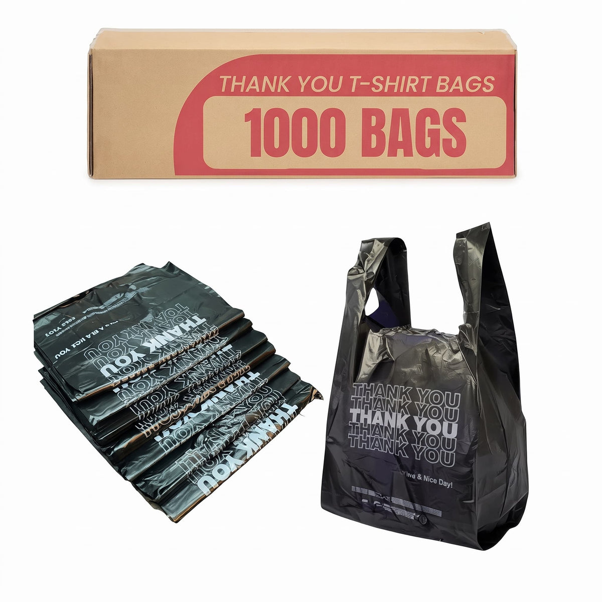 JIARO Pack Black Thank You T-Shirt Bags 1/6 Size 1000-Count - Hamxi
