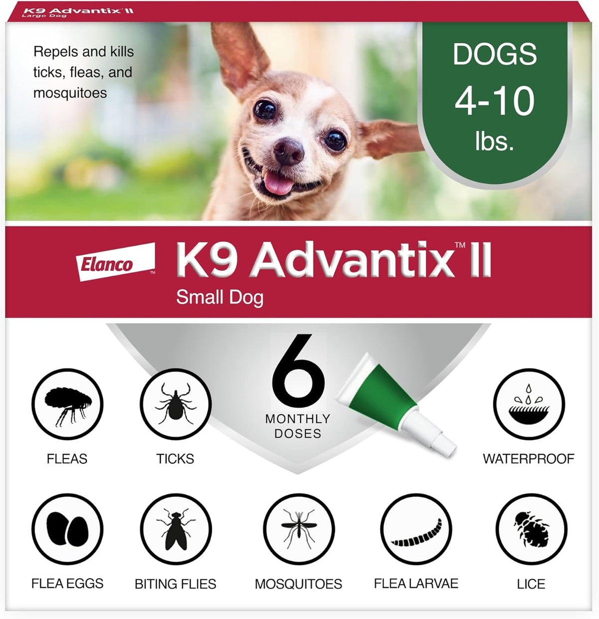 K9 Advantix II Flea Tick & Mosquito Treatment Small Dogs 4-10 lbs 6-Month Supply - Hamxi