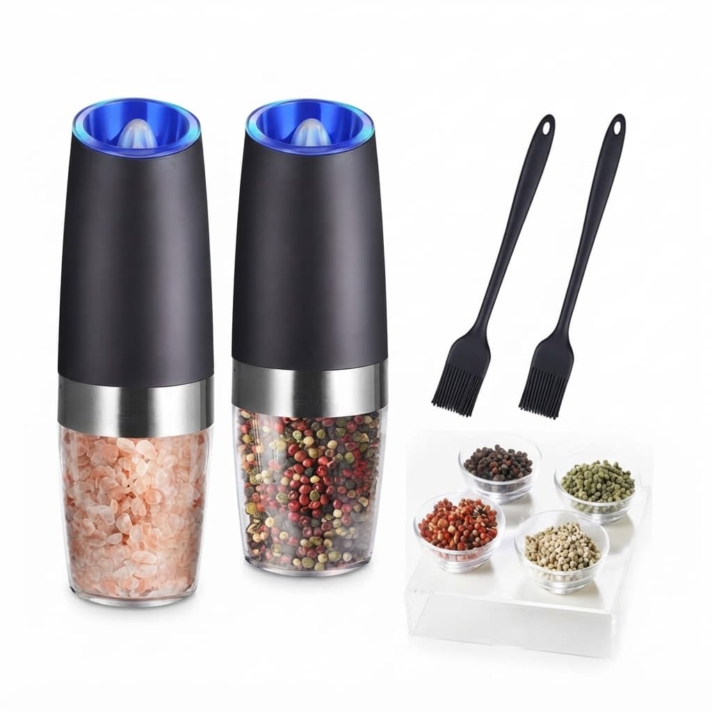 Pepper Mill Set, Metal & Acrylic Adjustable Grinder - Hamxi