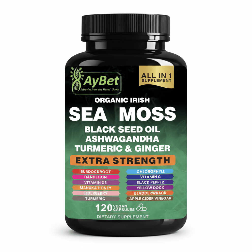 Sea Moss Black Seed Oil Ashwagandha Turmeric Ginger 16-in-1 Multivitamin 120 Capsules - Hamxi