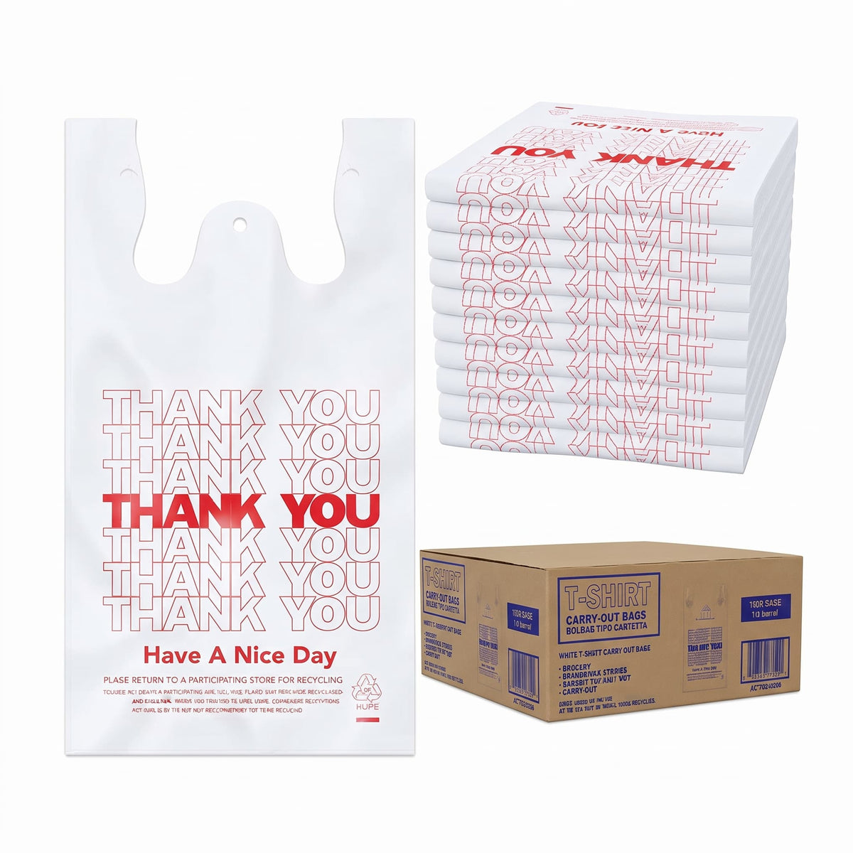 Thank You T-Shirt Bags 1/8 Size 1000-Count - Hamxi